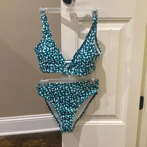 Green and white bikini